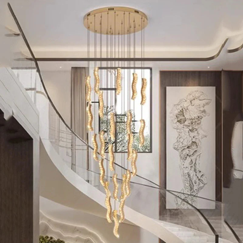 Britney - Crystal Gold Wave Strip Hanging Chandelier