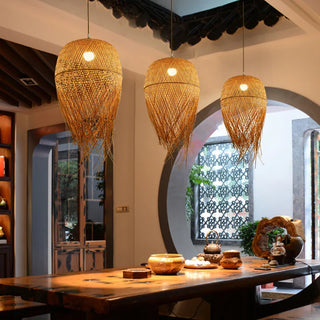 Rosalia - Natural Bamboo Wicker Rattan Tassel Hanging Pendant Ceiling Light