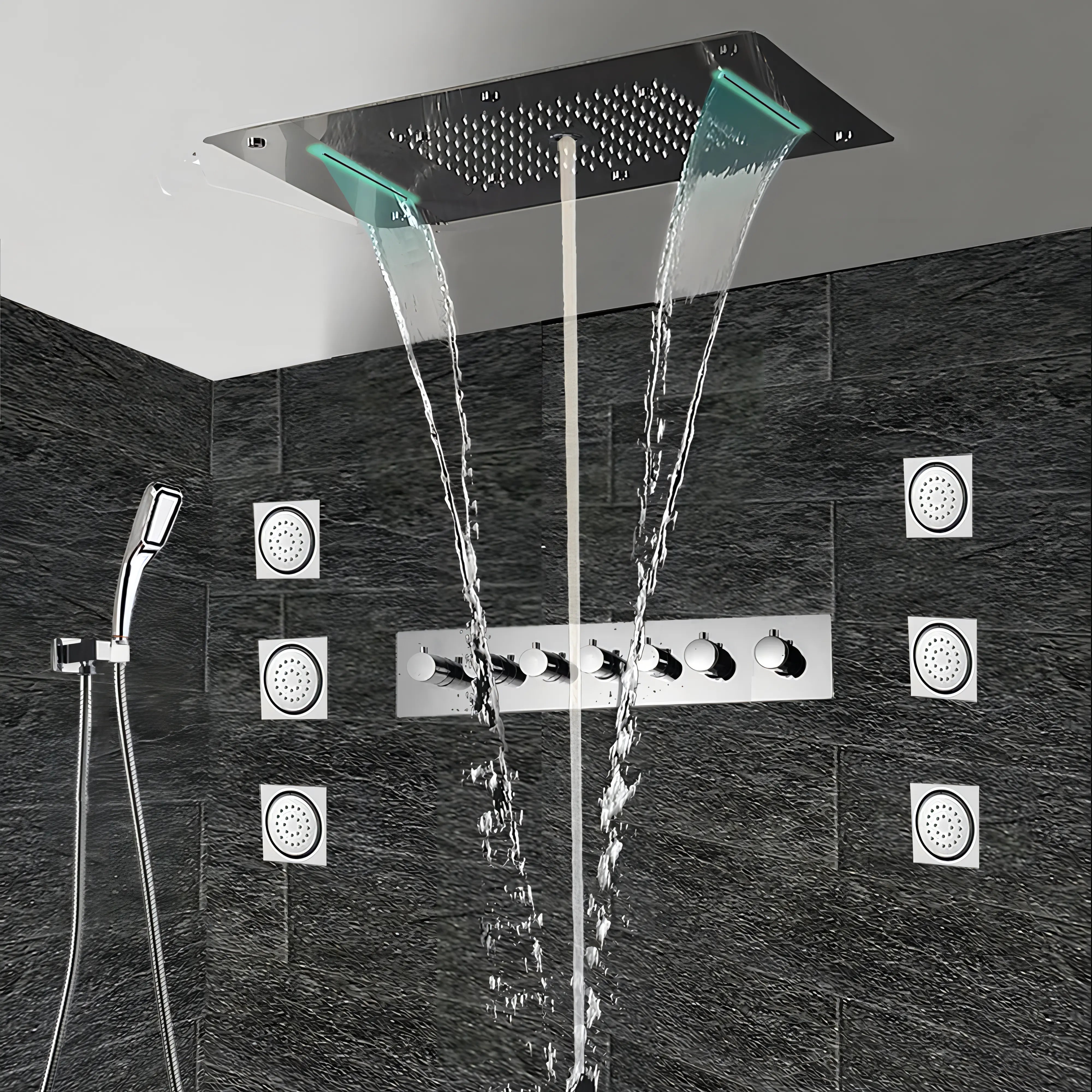 Brooks - Thermostatic Complete Shower System Set with Rough-in-Valve Large flow LED