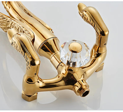 Wilburn - Freestanding Floor Gold Swan Bathtub Tap with Handheld Shower