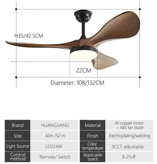 Amirah - 42/52/60Inch 3 Blade Wood Style Ceiling Fan with LED Light