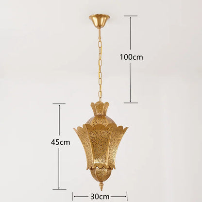 Mauro - Vintage Perforated Gold Lantern Hanging Pendant Ceiling Light