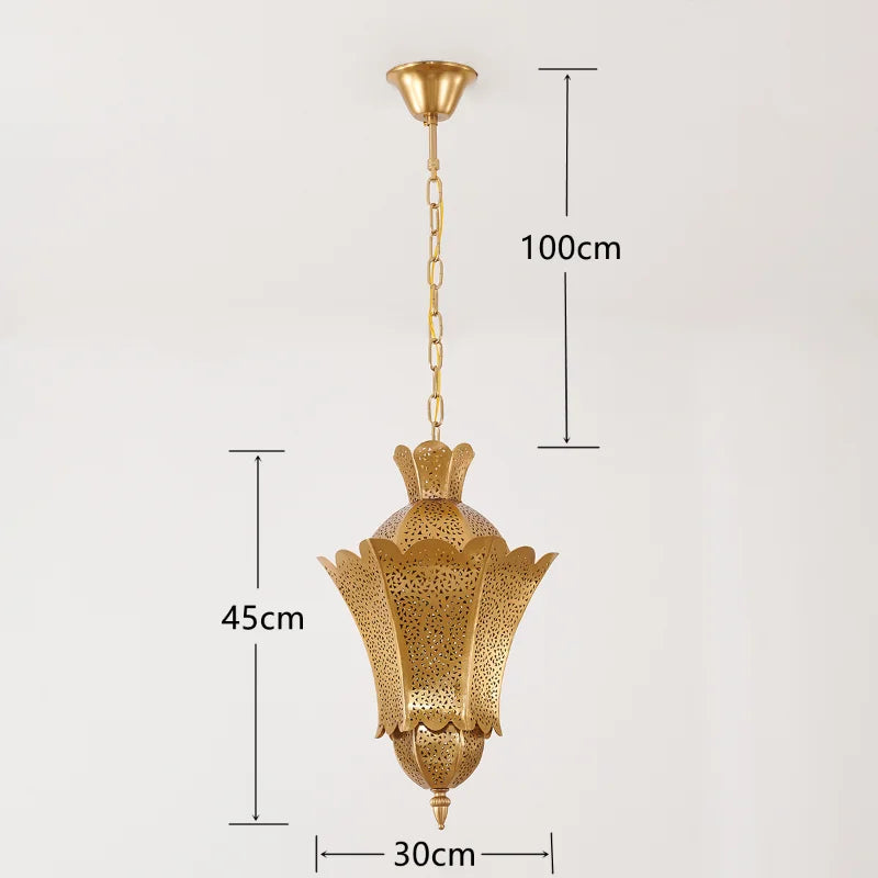 Mauro - Vintage Perforated Gold Lantern Hanging Pendant Ceiling Light