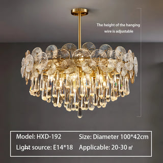 Albina - Patterned Glass Teardrop Crystal Glass Ceiling Light Gold Chandelier