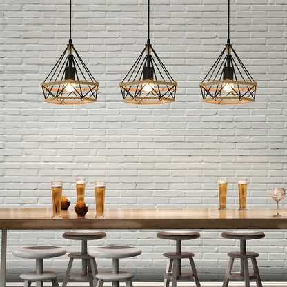 Lailie - Industrial Hemp Rope Triangle Black Hanging Ceiling Light