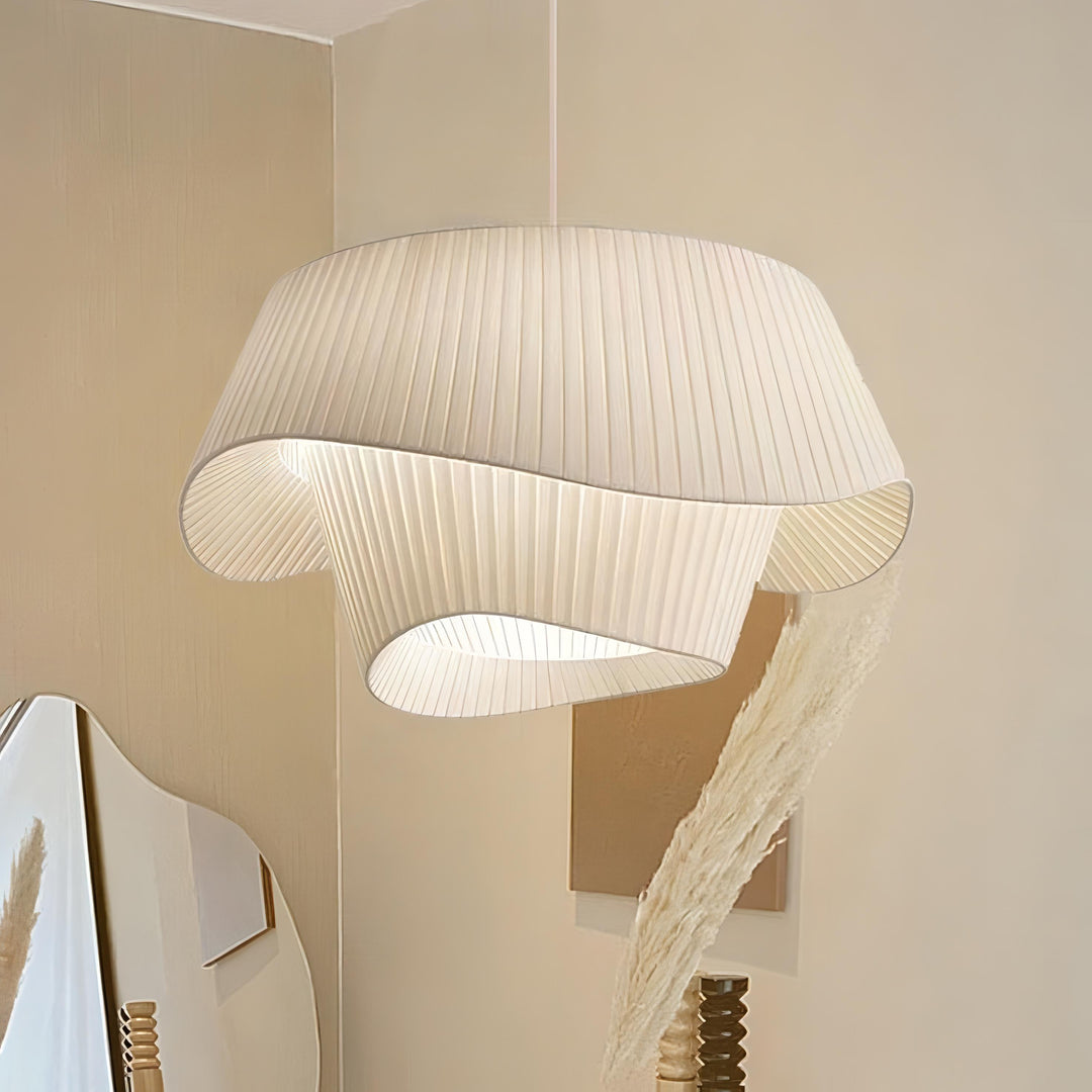 Ilka - Fabric White Wave Double Shade Round Ceiling Light