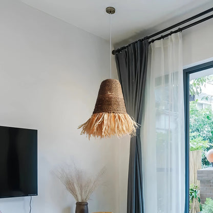 Carranza - Bamboo and Raffia Round Wicker Ceiling Light