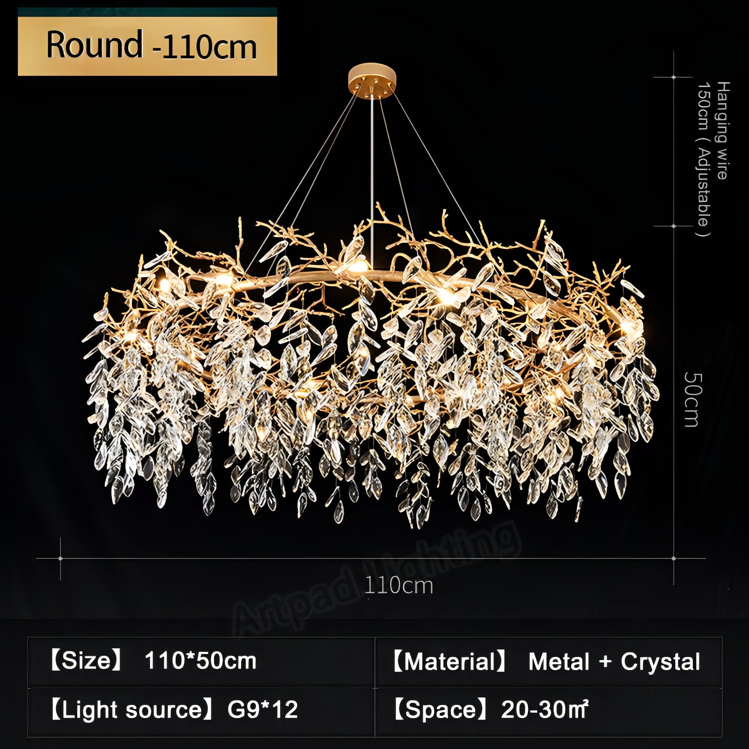 Azariah - Gold Tree Hanging Crystal Petal Ceiling Light Chandelier