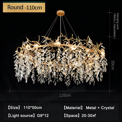 Azariah - Gold Tree Hanging Crystal Petal Ceiling Light Chandelier