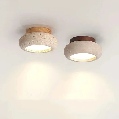 Birch - Round Natural Wood Travertine LED Ceiling Light