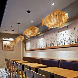 Amaris - Modern Bamboo Wood Hanging Fish Ceiling Light