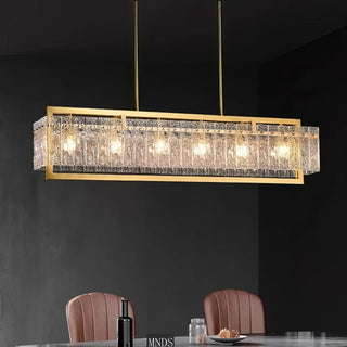 Greta - Rectangular Modern Glass Gold Frame Ceiling Chandelier