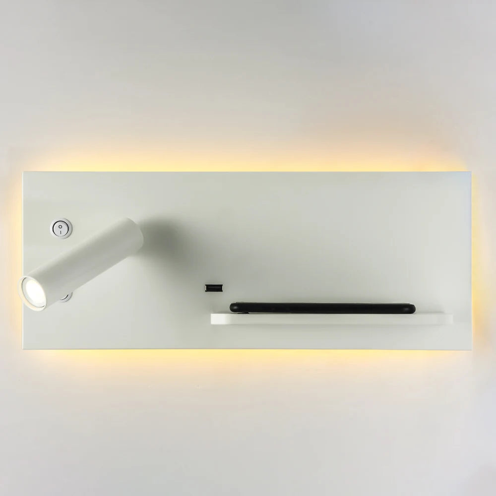 Cassandra - Modern Dual Wall Reading Light with Wireless Phone Charger Charging