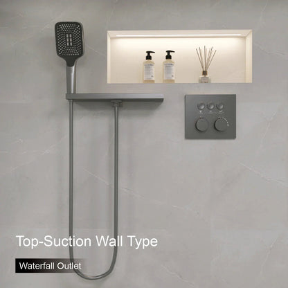 Harden - Modern Brass Wall Mounted Black Shower System with Thermostatic Controls