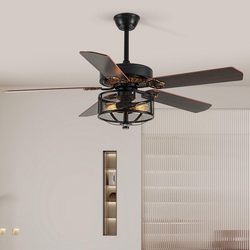Emre - Wooden Blade Crystal Light Ceiling Fan
