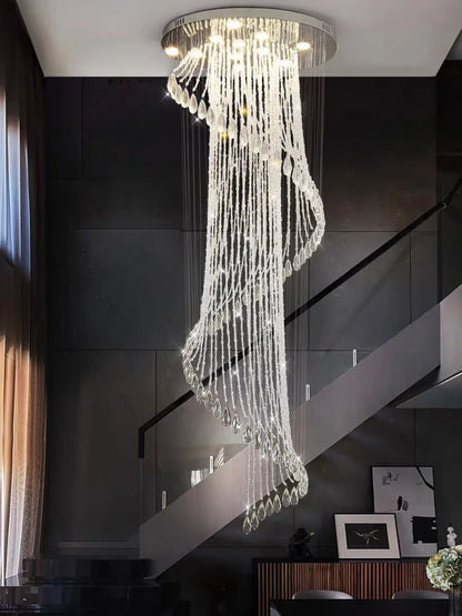 Minnie - Crystal LED Spiral Round Silver Ceiling Chandelier