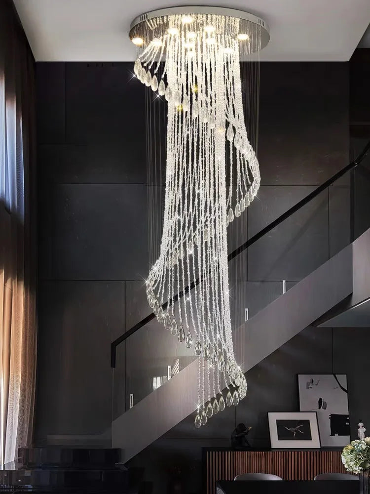 Minnie - Crystal LED Spiral Round Silver Ceiling Chandelier