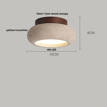 Birch - Round Natural Wood Travertine LED Ceiling Light