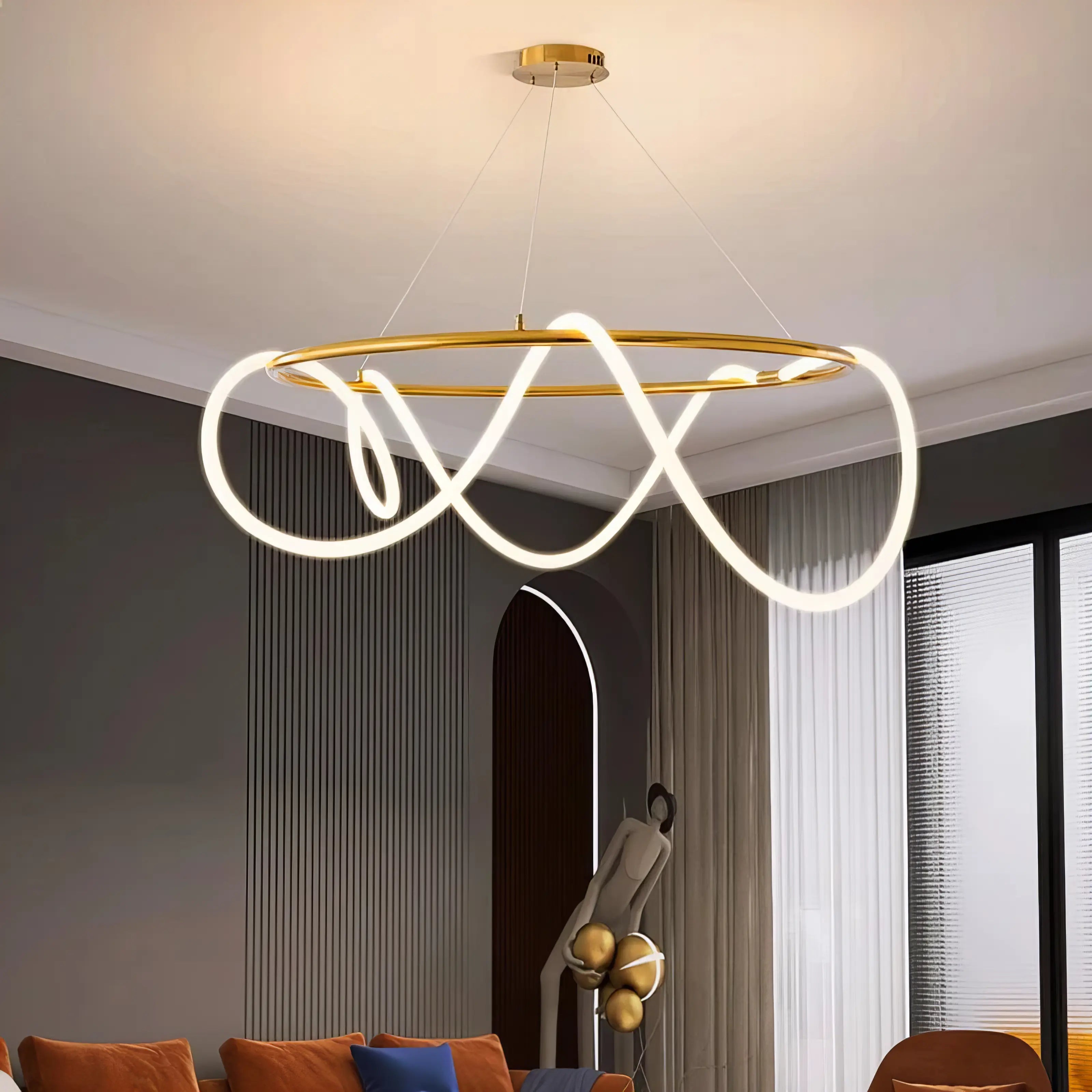 Jenny - Modern Gold Hanging LED Strip Round Ceiling Chandelier