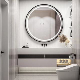 Yena - Modern Round Frame Bathroom Mirror with Detachable Rope