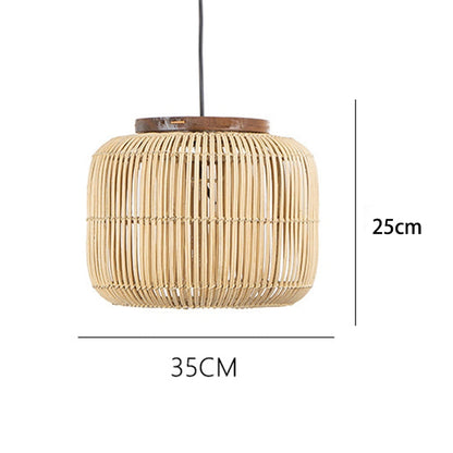 Karola - Retro Rattan Squashed Round Ceiling Light