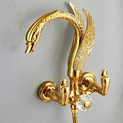 Goddard - Gold Swan Bathroom Rainfall Shower Set with Dual Handle Controls