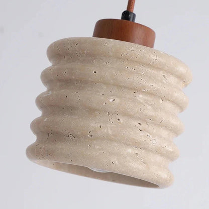 Terri - Stone LED Retro Round Wood Body Pendant Ceiling Light