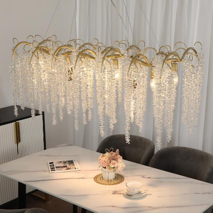 Jessamae - Gold Hanging Rectangle Crystal Tassel Ceiling Chandelier