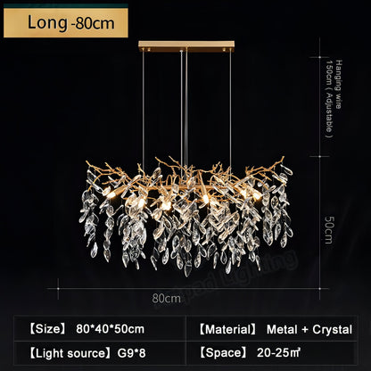 Azariah - Gold Tree Hanging Crystal Petal Ceiling Light Chandelier