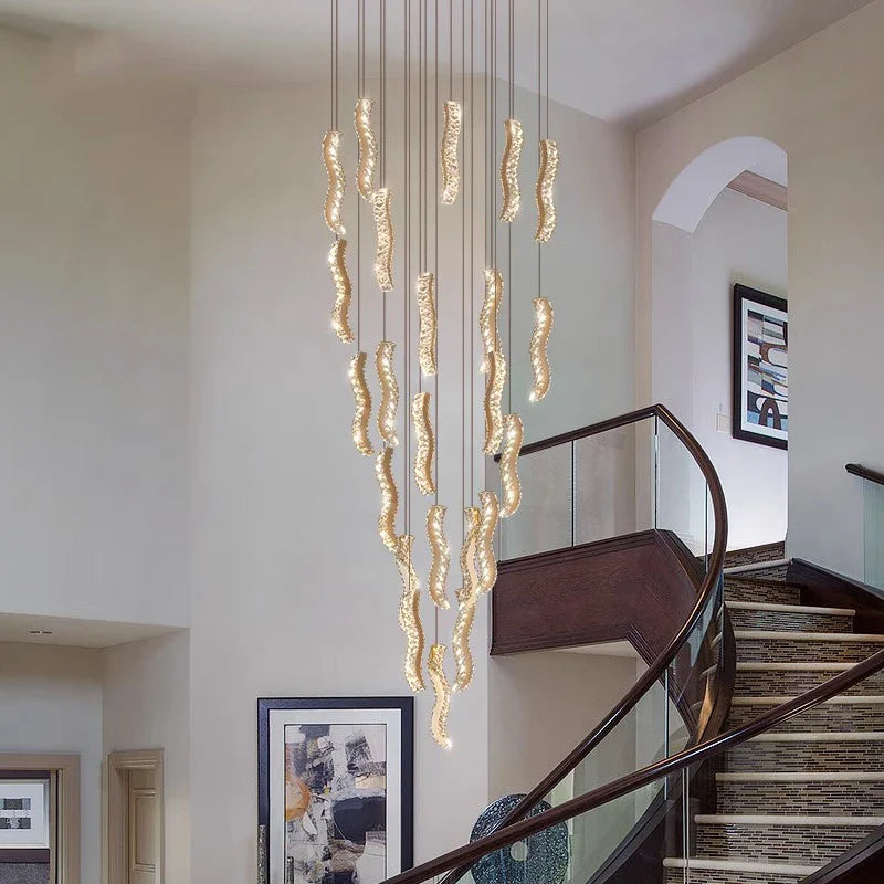 Britney - Crystal Gold Wave Strip Hanging Chandelier