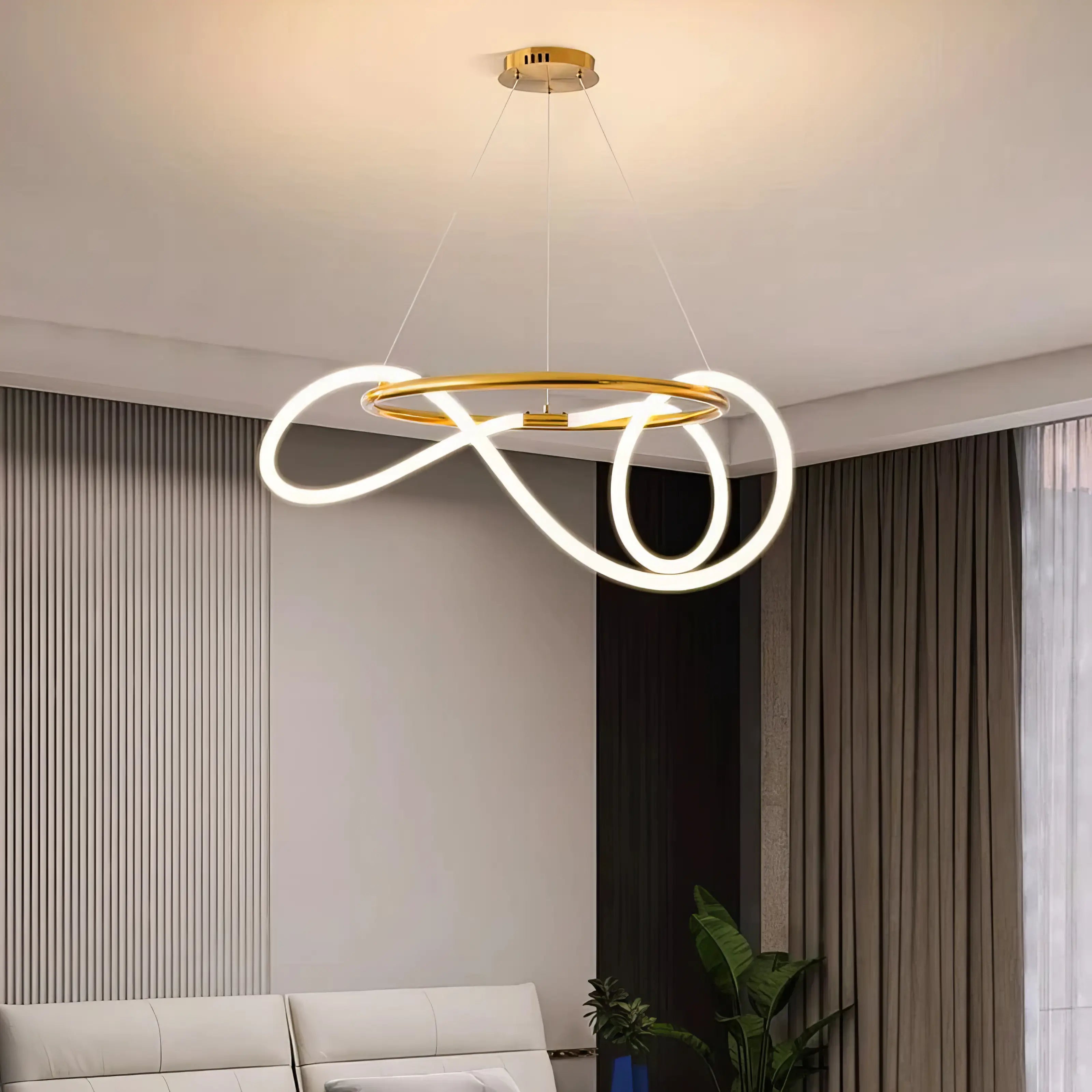 Jenny - Modern Gold Hanging LED Strip Round Ceiling Chandelier