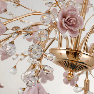 Marbella - Pink Flower Rose Crystal Hanging Ceiling Light Chandelier