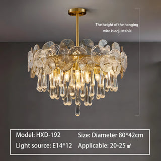 Albina - Patterned Glass Teardrop Crystal Glass Ceiling Light Gold Chandelier