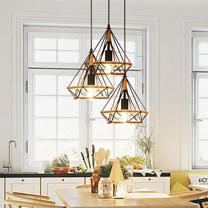 Lailie - Industrial Hemp Rope Triangle Black Hanging Ceiling Light