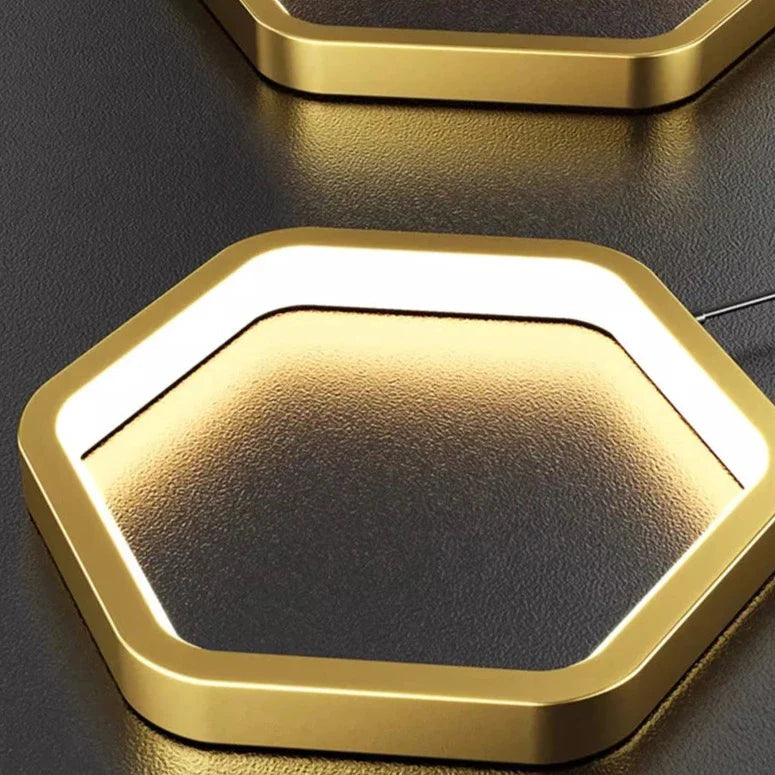 Glykeria - Modern Industrial Hexagon LED Multi Ring Hanging Ceiling Light
