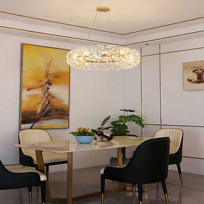 Abdiel - Glass Dandelion Gold Frame Round Clear Crystal Ceiling Light Chandelier
