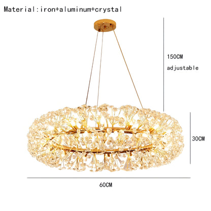 Abdiel - Glass Dandelion Gold Frame Round Clear Crystal Ceiling Light Chandelier