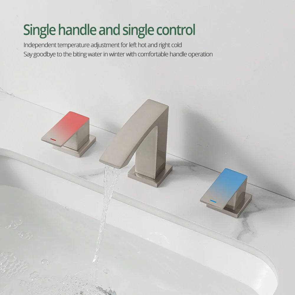 Valadez - Modern Dual Handle Brass Waterfall Basin Mixer Tap