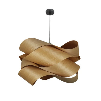 Matia - Asian Wood Curved Pendant Ceiling Light