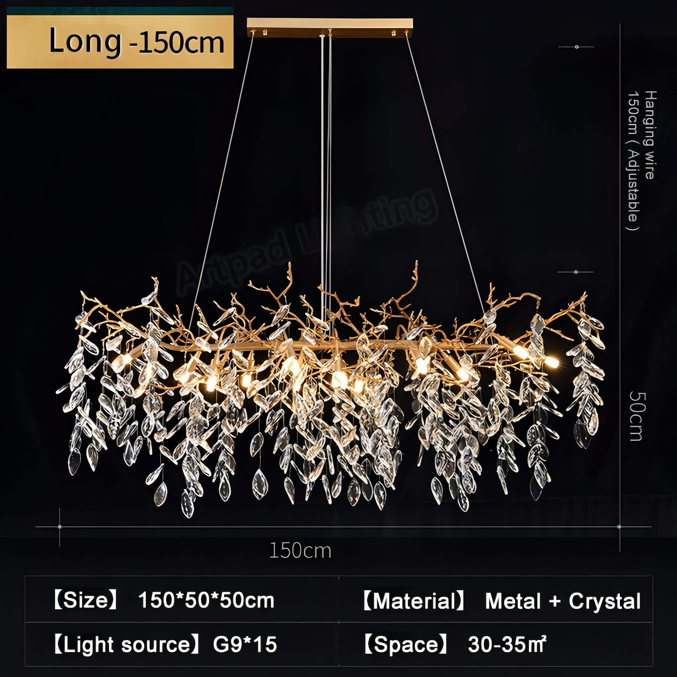 Azariah - Gold Tree Hanging Crystal Petal Ceiling Light Chandelier