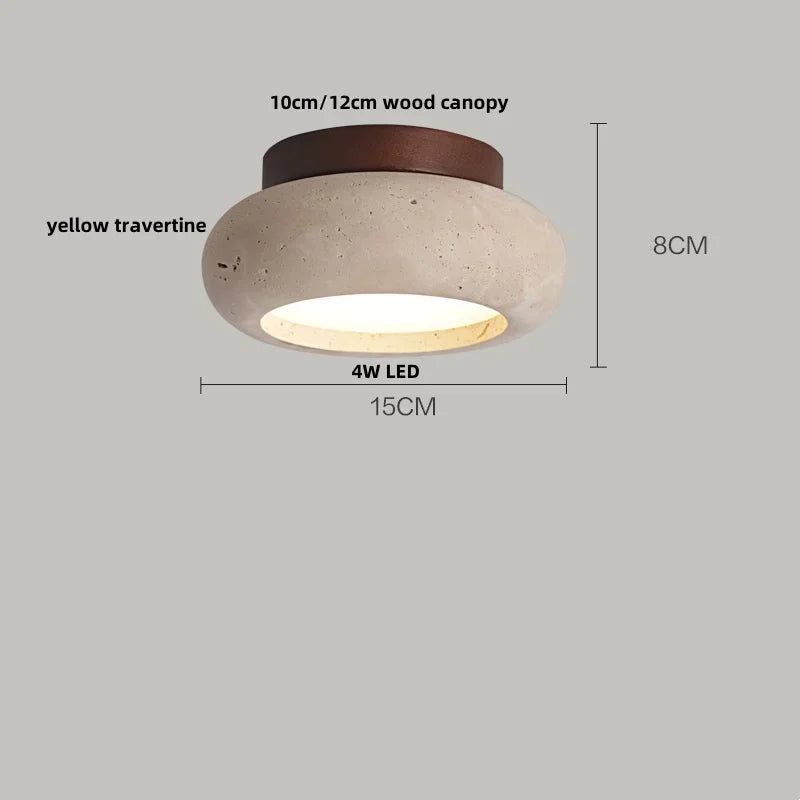 Birch - Round Natural Wood Travertine LED Ceiling Light