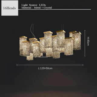 Ninfa - Rectangular Hanging Crystal Coloured Glass Gold Chandelier