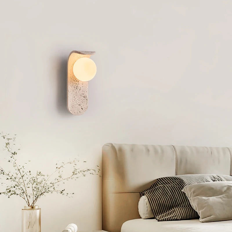 Noah - Yellow Cave Stone Wall Light White Glass LED