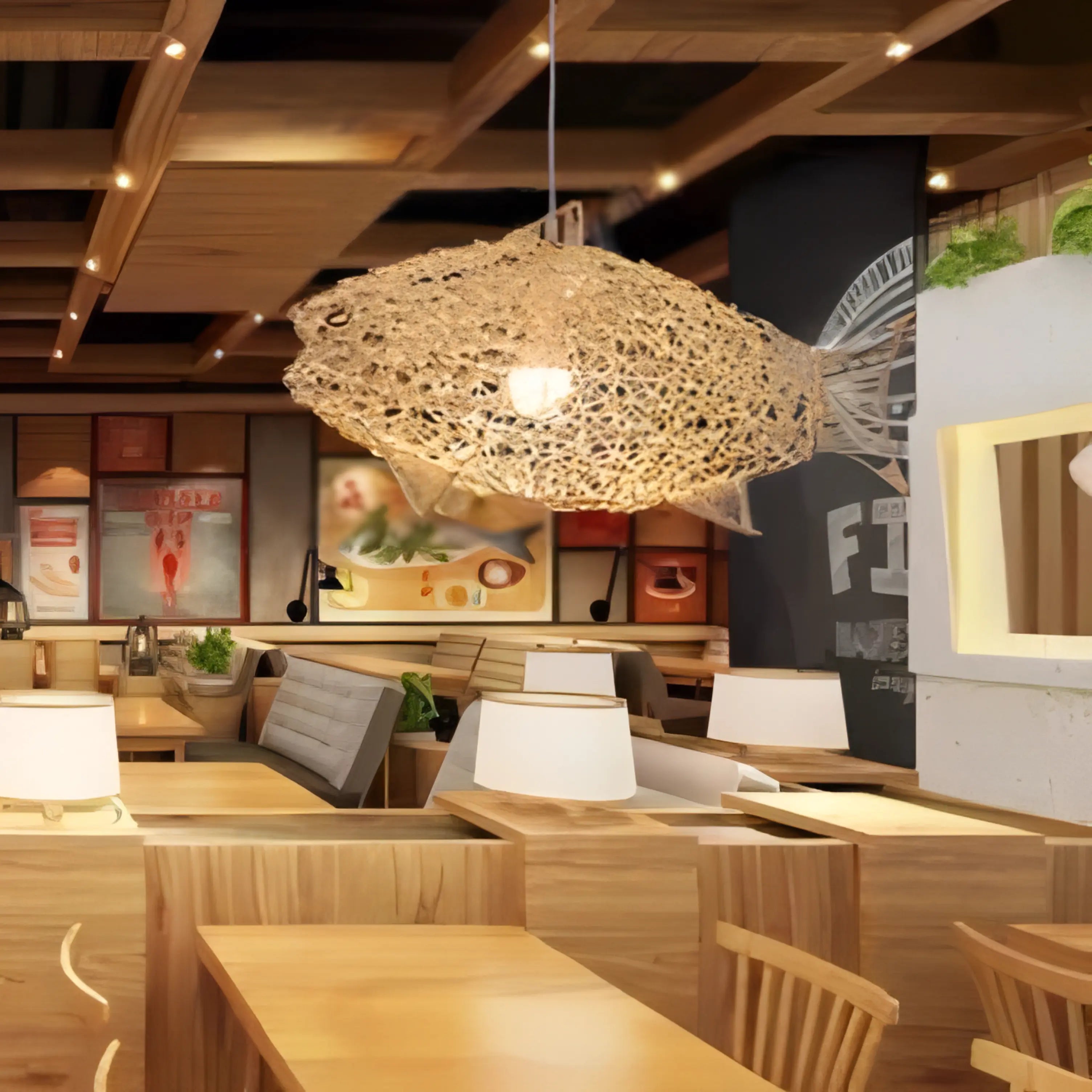 Bianca - Modern Wavy Rattan Fish Pendant Ceiling Light