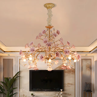 Marbella - Pink Flower Rose Crystal Hanging Ceiling Light Chandelier