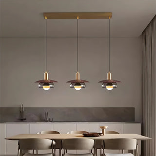 Bartola - Modern Grey Glass Circular Wood Style Shade Hanging Pendant Ceiling Light