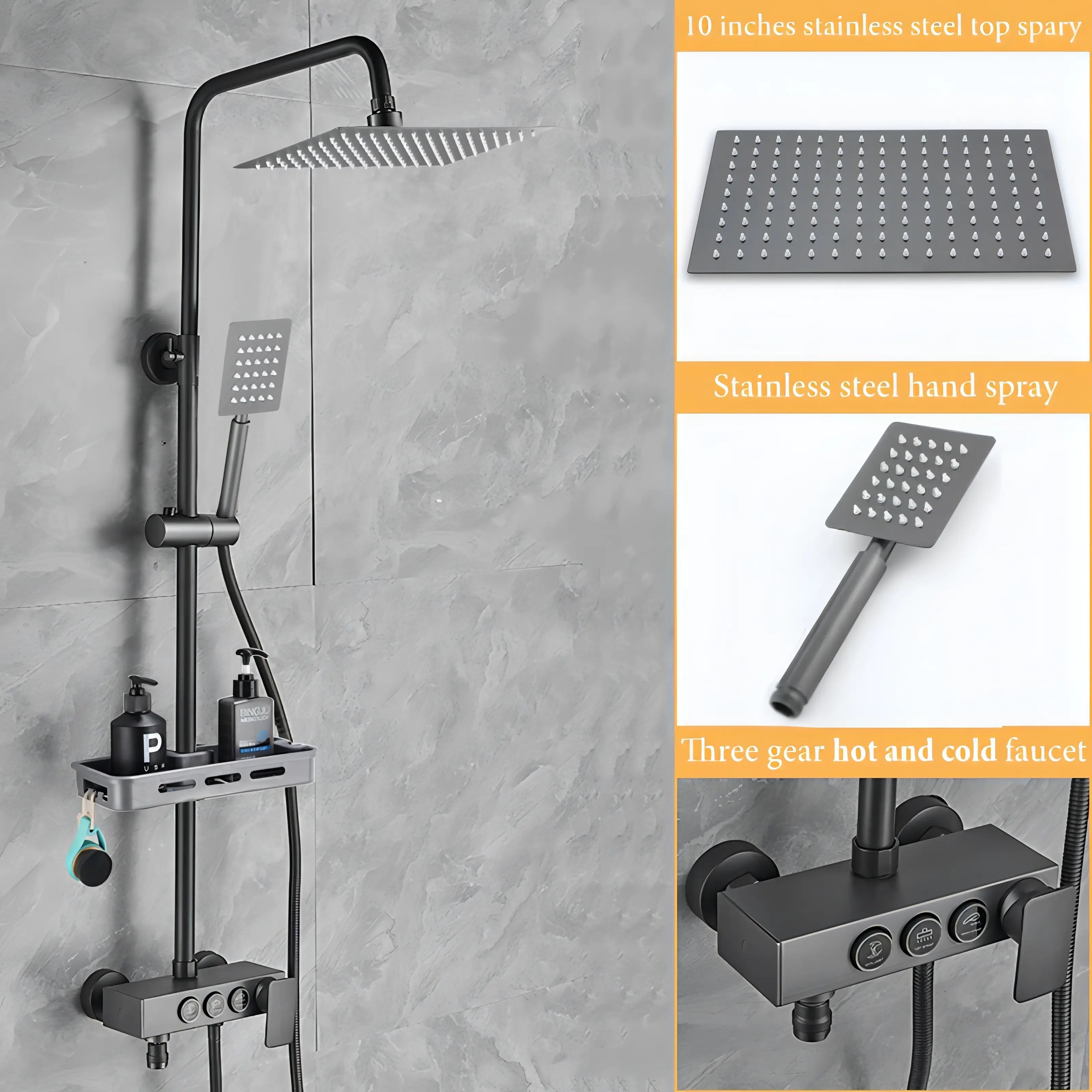 Rangel - Modern Wall Mounted Stainless Steel Shower Set Multi Function Dual Head