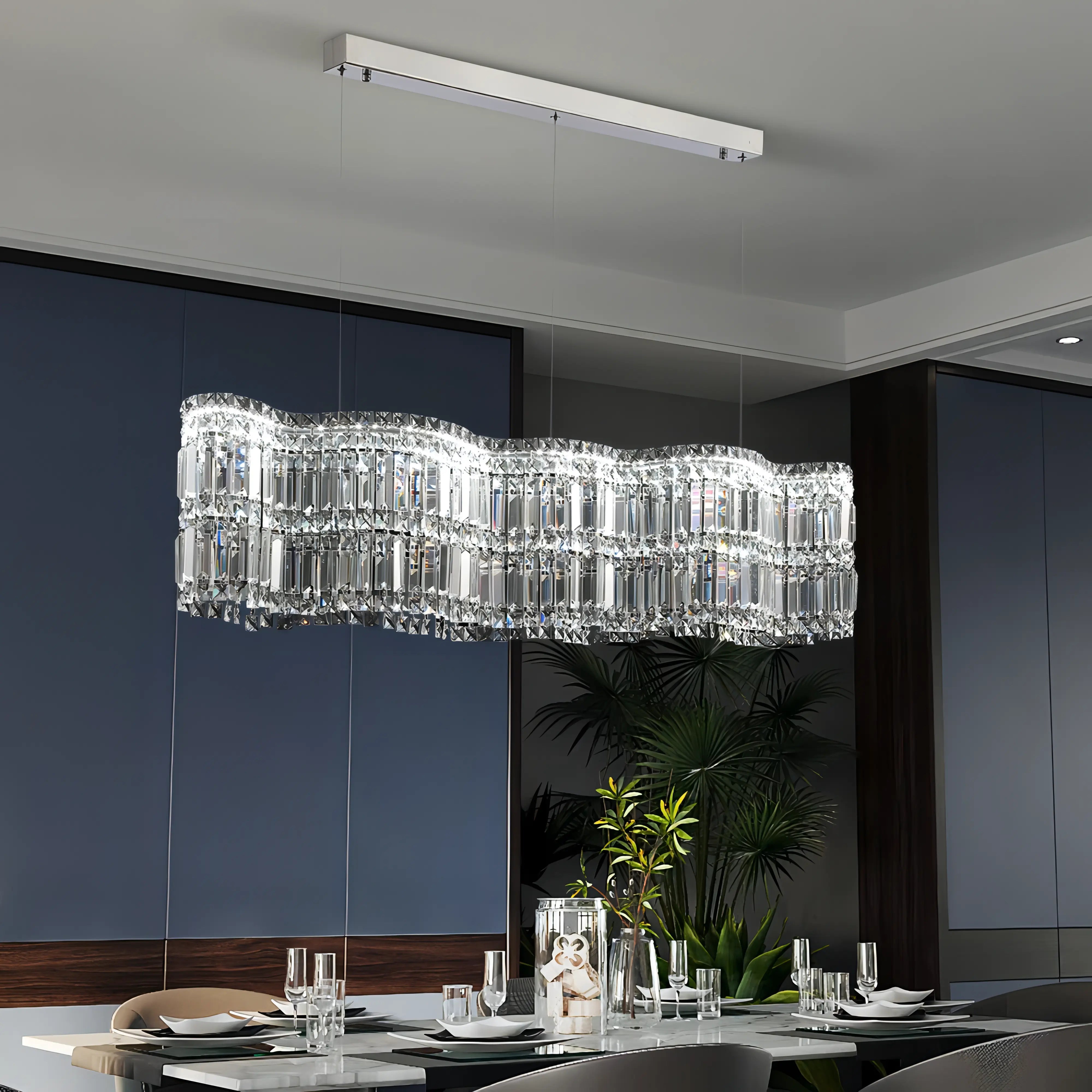 Aston - Crystal Wave Design Adjustable Ceiling Chandelier