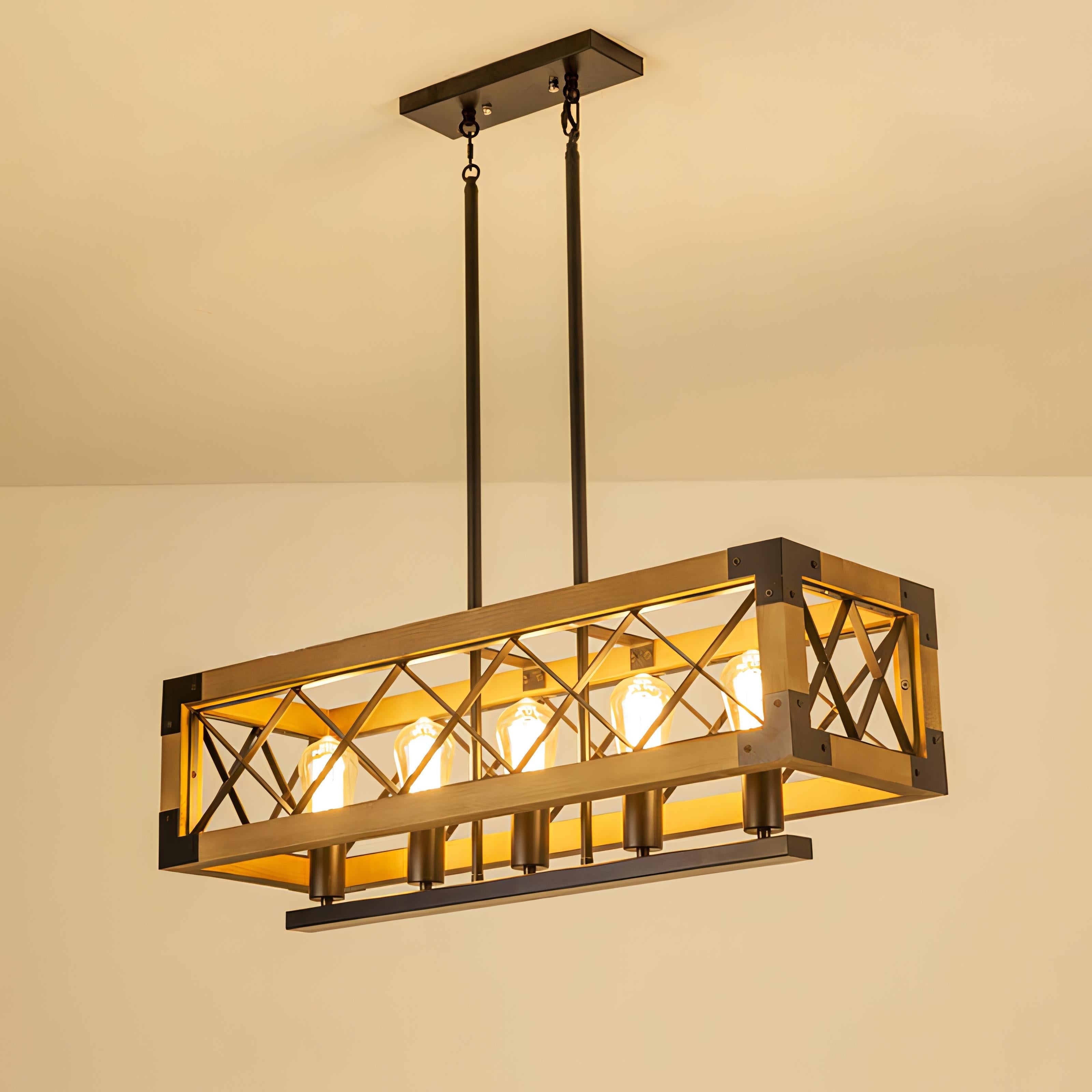 Leylani - Retro Industrial Cage Wood Ceiling Light