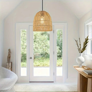 Cecilio - Bamboo Weaving Perforated Dome Hanging Pendant Ceiling Light